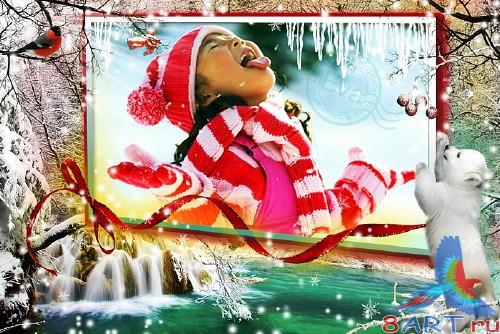 Детская рамка к фотошопа - в течение зимнем лесу Детская рамка ради фотошопа - на зимнем лесу