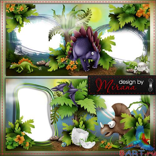 Шаблон завораживающей детской фотокниги - шествие для динозаврам Шаблон завораживающей детской фотокниги - поездка для динозаврам