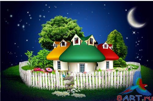 PSD - Night in a fairy-tale town