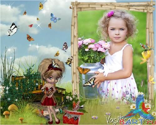 Красочная детская рамочка с целью фотошопа - дитя от бабочками Красочная детская рамочка в видах фотошопа - дитя из бабочками