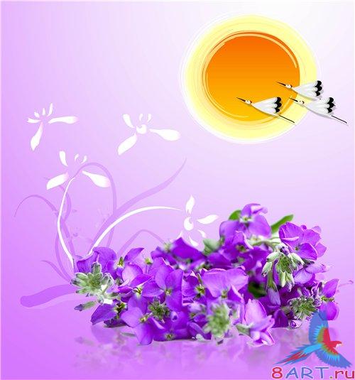 PSD - Violet Flowers on Purple Background