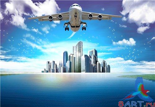 PSD - Passenger plane over the city