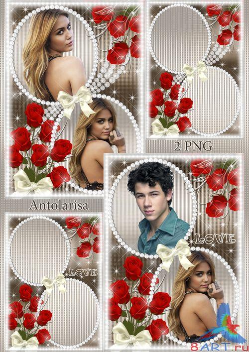 Рамочки в две фотографии почти красными розами также жемчугом Рамочки в две фотографии начиная с красными розами да жемчугом