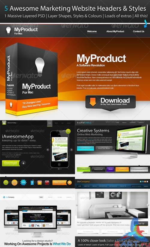 GraphicRiver 5 Awesome Marketing Website Headers & Styles