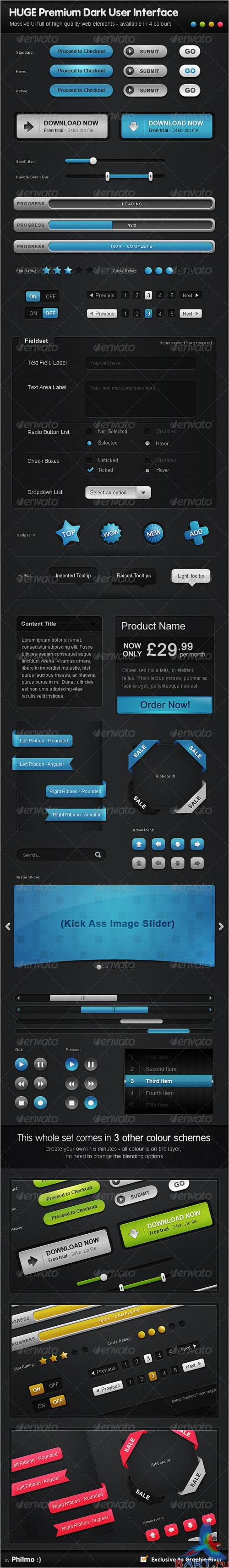 HUGE Premium Dark User Interface UI - 4 Colors [GraphicRiver]