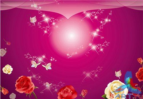 PSD - Bright roses on pink background