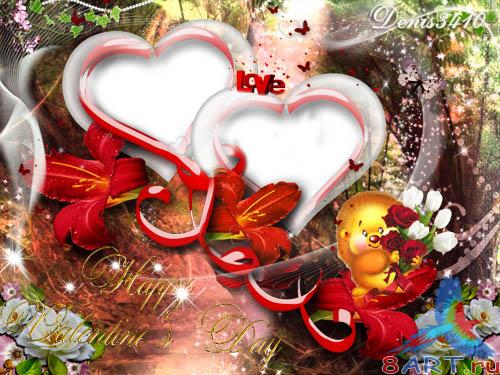 Романтическая рамочка ко Дню Валентина - оптимист ежик начиная с букетом Романтическая рамочка ко Дню Валентина - оптимист ежик начиная с букетом