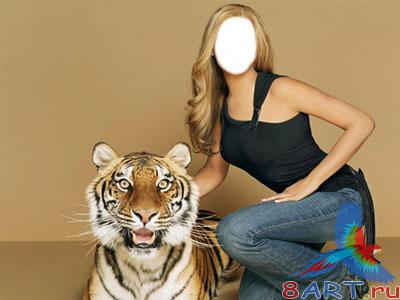 Шаблон женщина из тигром Шаблон женщина почти тигром
