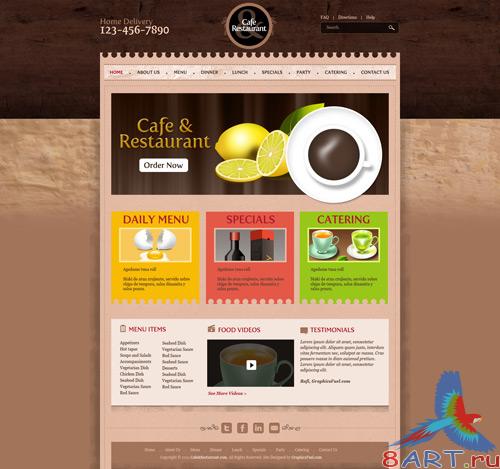 Cafe &amp; restaurant website PSD template