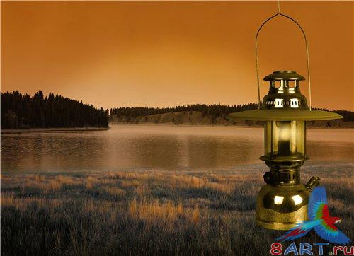 PSD - Old lamp near the lake