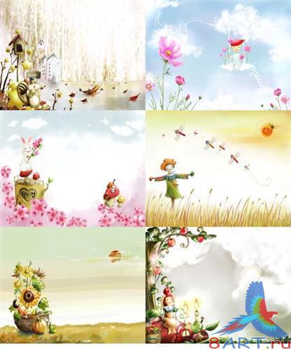 Children's spring backgrounds ( 7 PSD )