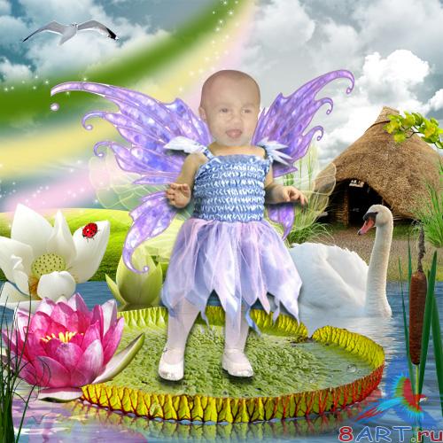 Шаблон чтобы фотошопа- в кувшинке- Дюймовочка Шаблон чтобы фотошопа- в кувшинке- Дюймовочка