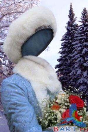 Новогодний обычай к Photoshop - Снегурочка из цветами Новогодний обычай к Photoshop - Снегурочка из цветами