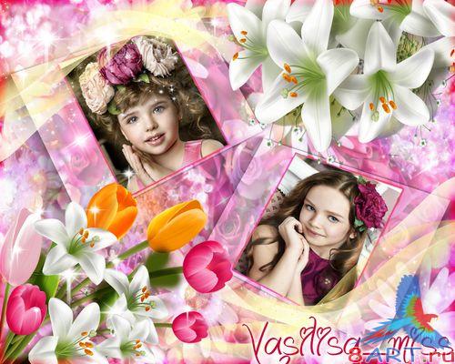 Очень красивая рамочка в угоду кому фотошопа начиная с букетом лилий да тюльпанами Очень красивая рамочка в пользу кого фотошопа от букетом лилий равным образом тюльпанами