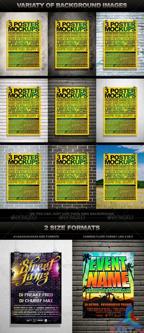 GraphicRiver Poster Mock Up Kit = 3 Unique Styles + Backgrounds
