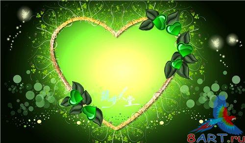 PSD - Green Floral Vivid Heart
