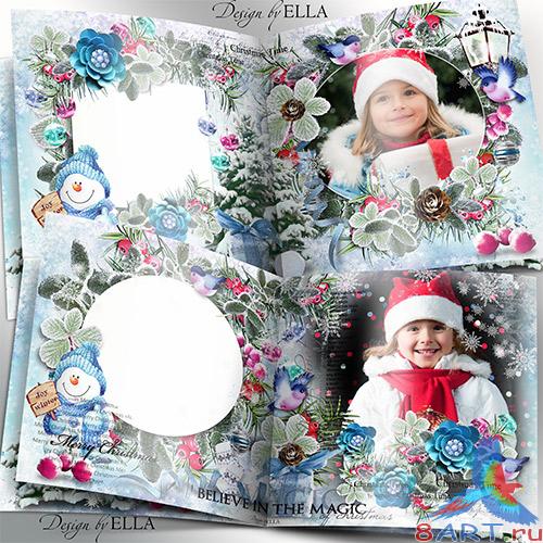 Шаблон новогодней фотокниги да кластеры-Счастливого Рождества Шаблон новогодней фотокниги также кластеры-Счастливого Рождества