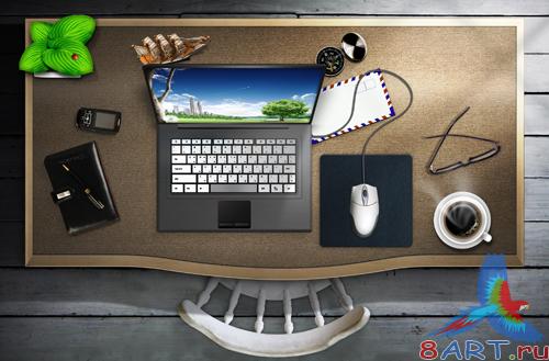 Sources - A computer on a desk