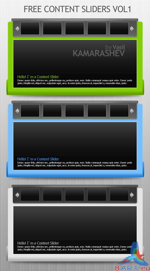 White, Green and Blue Content Sliders