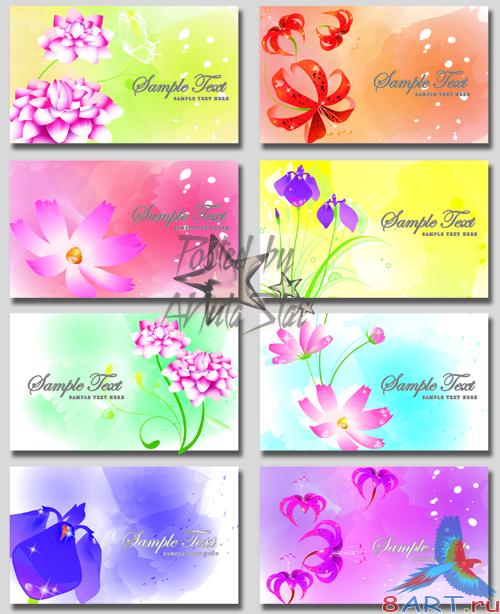 ������� ����� ������� �� PSD  Fantasy flowers PSD business cards