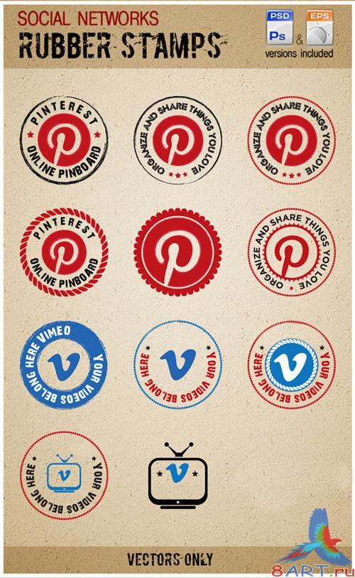 PSD Template - Vimeo and Pinterest Rubber Stamps