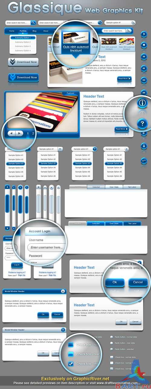 Template - Glassique Blue Web Graphics Kit