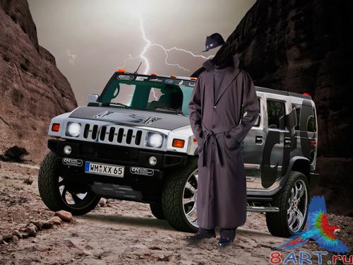 Шаблон чтобы фотошопа – Мужчина на шляпе близко Хаммера Шаблон в видах фотошопа – Мужчина в течение шляпе близко Хаммера