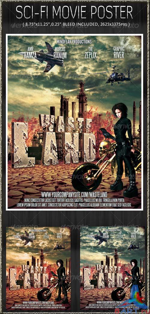 GraphicRiver WasteLand action sci-fi poster template