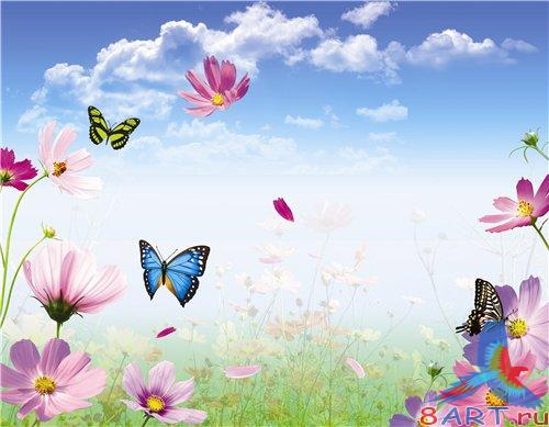 PSD - Many Flowers and Butterflies in summer