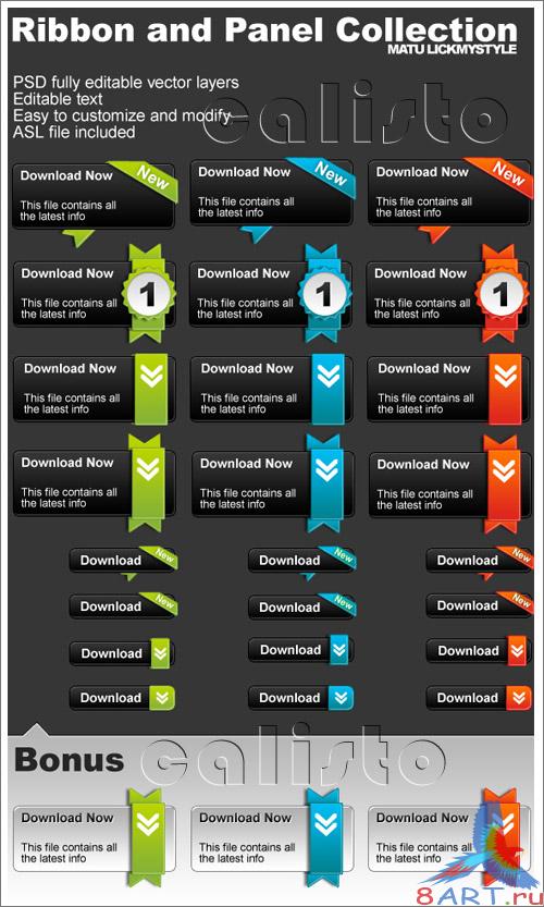 Ribbon and Panel / Button Collection - GraphicRiver
