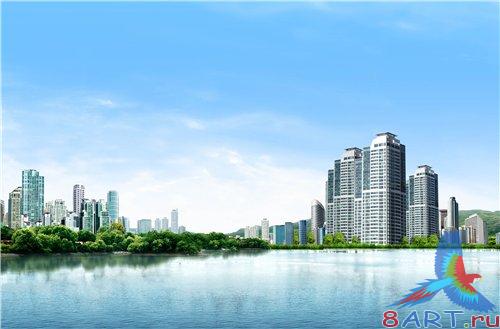 PSD - Big City near the lake