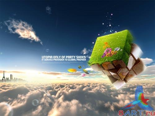 PSD Исходник - Фантазия. духовный Город PSD Исходник - Фантазия. духовный Город