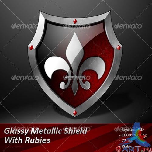 GraphicRiver - Glassy metallic shield with rubies 86895
