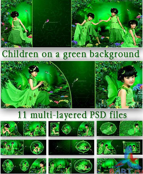 Children on a green background