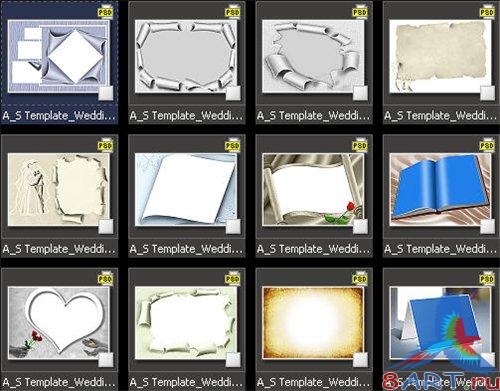PSD шаблоны с целью оформления свадебного фотоальбома PSD шаблоны с целью оформления свадебного фотоальбома