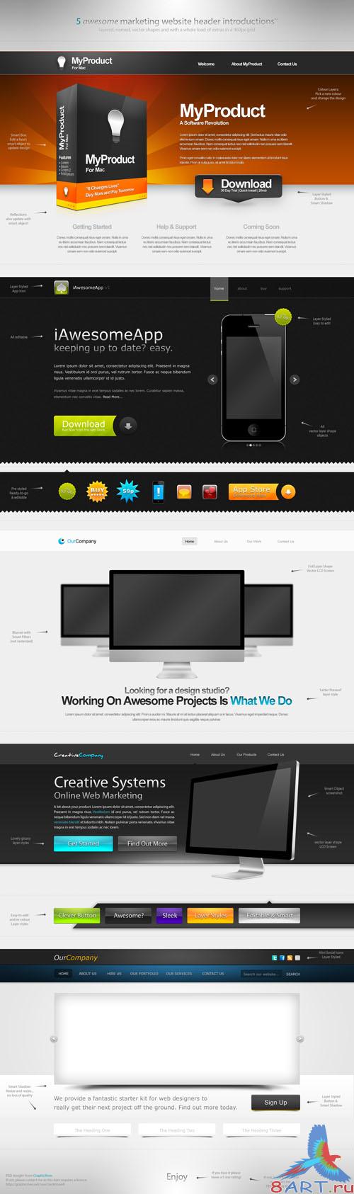 5 Awesome marketing website headers styles