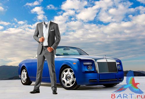 Шаблон ради фотошопа – Мужчина близко голубового Бентли Шаблон на фотошопа – Мужчина близко голубового Бентли