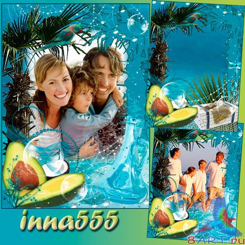 Морская рамочка начиная с пальмой также попугаем - Счастливые мгновения лета Морская рамочка из пальмой да попугаем - Счастливые мгновения лета