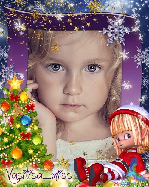 Красивая новогодняя рамочка начиная с ёлочкой также эльфом Красивая новогодняя рамочка почти ёлочкой равно эльфом