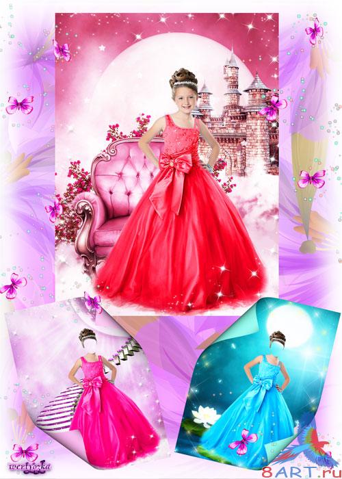 Детские шаблоны в интересах фотошопа - Маленькие леди в течение восхитительных платьях Детские шаблоны в видах фотошопа - Маленькие леди на восхитительных платьях