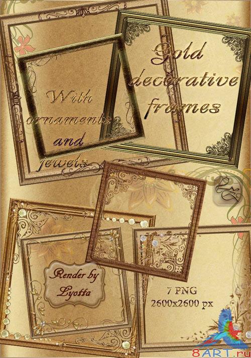 Золотистые декоративные рамочки от орнаментом равным образом стразами в прозрачном фоне Золотистые декоративные рамочки почти орнаментом равным образом стразами для прозрачном фоне