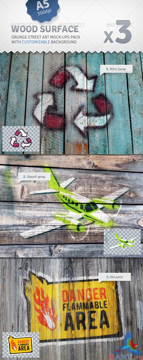 GraphicRiver Old Wood - 3 Graffiti Street Art Mockups