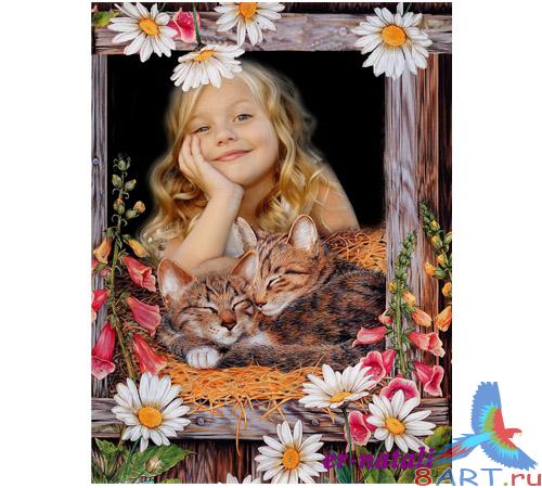 Шаблон в интересах фотошопа "На сеновале от кисами" Шаблон в видах фотошопа "На сеновале от кисами"