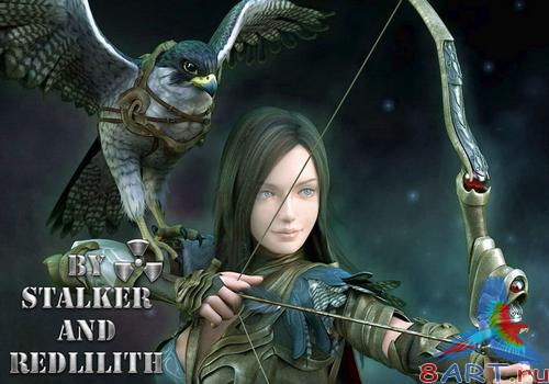 Шаблон к Photoshop - Лучница начиная с соколом Шаблон к Photoshop - Лучница начиная с соколом
