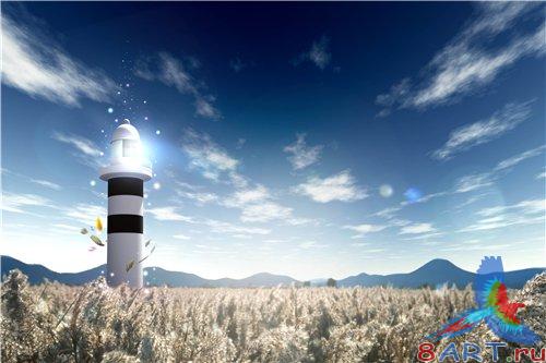 PSD - Lighthouse in the field
