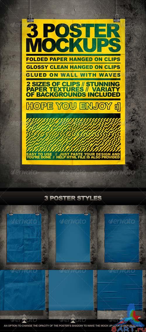 GraphicRiver Poster Mock Up Kit = 3 Unique Styles + Backgrounds