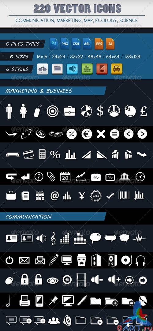 GraphicRiver 220 VECTOR ICONS OF 5 CATEGORIES